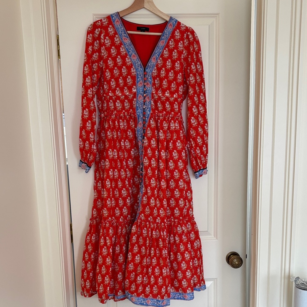J. Crew Vibrant Long Sleeve Midi Dress